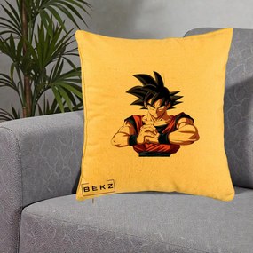 Perna Personalizata Dragon Ball Goku Portret Serios, 40x40 cm, Galben, Husa Detasabila, Perna Inclusa, BEKZ®