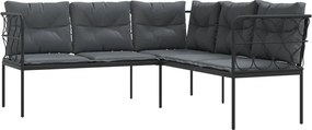 vidaXL Canapea de grădină cu perne în formă L, negru oțel și textilenă