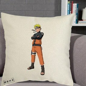 Perna Personalizata Naruto Uzumaki Portret Complet, 40x40 cm, Ecru, Husa Detasabila, Perna Inclusa, BEKZ®