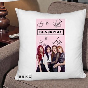 Perna Personalizata K-pop BLACKPINK Semnaturi si Foto, 40x40 cm, Alb Pufos, Husa Detasabila, Perna Inclusa, BEKZ®