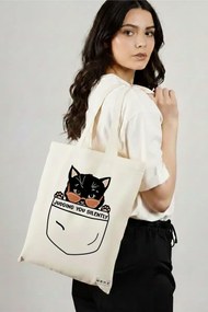 Sacosa de Panza pentru Cumparaturi, Geanta Tote, model Judging you silently, 38 x 34.5 cm, Alba, BEKZ®