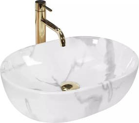 Lavoar pe blat Rea Amelia oval finisaj alb marmura lucios 48 cm
