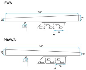 Profil de panta cadita de dus stanga Gri Periat 100cm, Rea