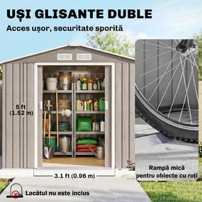 Outsunny Magazie Grădină Metalică cu Orificii de Ventilație și Ușă Culisantă Dublă pentru Grădinarit și DIY, 213x130x185 cm, Maro | Aosom Romania