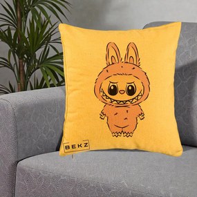 Perna Personalizata Labubu Mov Pastel, 40x40 cm, Galben, Husa Detasabila, Perna Inclusa, BEKZ®