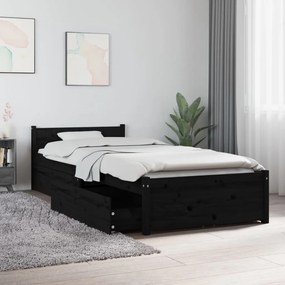 3103477 vidaXL Cadru de pat cu sertare Small Single 2FT6, negru, 75x190 cm