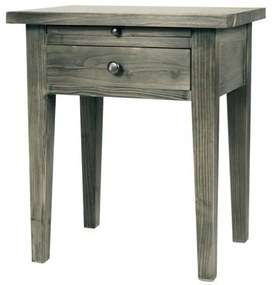 Noptiera gri, din lemn de pin, cu sertar, aspect rustic, Country