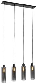 Lampă suspendată modernă neagră cu sticlă fumurie cu 4 lumini - Stavelot