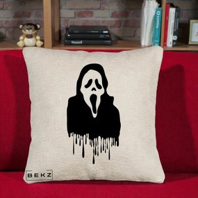 Perna Personalizata Halloween Ghostface Scream Picurand, 40x40 cm, Bej Canapea, Husa Detasabila, Perna Inclusa, BEKZ®