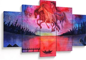 Tablou - Apariția cailor spațiali peste lac, acuarelă (150x105 cm)