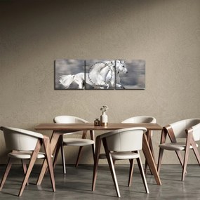 Tablou - Cai albi în timpul iernii (cu ceas) (90x30 cm)