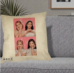 Perna Personalizata K-pop BLACKPINK Colaj Roz, 40x40 cm, Crem, Husa Detasabila, Perna Inclusa, BEKZ®