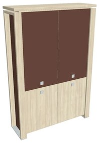 Dulap înalt Verno+ S 140 x 46 x 210 cm, uși combinate, salcâm / maro