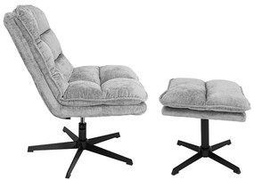 Fotoliu relaxant rotativ KATANIA cu taburet, gri deschis