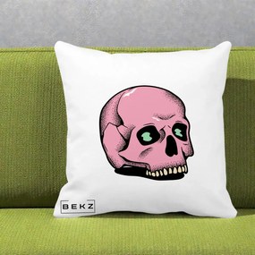 Perna Decorativa Craniu Roz Tatoo Art Halloween, 40x40 cm, Alba Mata, Husa Detasabila, Perna Inclusa, BEKZ®
