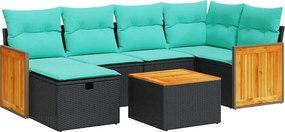 vidaXL Set canapele de grădină cu perne, 7 piese, negru, poliratan