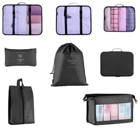 Set organizator pentru bagaje, 8 piese, negru