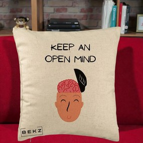 Perna Decorativa Keep An Open Mind, 40x40 cm, Bej, Husa Detasabila, Perna Inclusa, BEKZ®