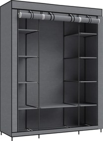 HOMCOM Dulap textil pentru economisirea spațiului, cu bară pentru umerașe și 11 rafturi, 135x45x175 cm, gri, pentru dormitor | Aosom Romania