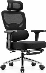 VARENO-H – Scaun ergonomic cu tetieră 4D, șezut culisant, suport lombar, cotiere 3D, reclinare 135°, suport pentru picioare, Negru