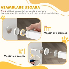 PawHut Barieră de Siguranță Interioară pentru Câini cu 2 Extensii și Ușă pentru Pisici, 76-104x77 cm, Alb | Aosom Romania