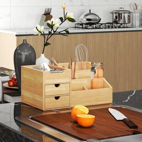 HOMCOM Organizator Birou cu 2 Sertare și 7 Compartimente din Bambus 33x20.5x15.5 cm | Aosom Romania