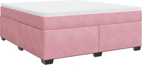 vidaXL Pat box spring cu saltea, roz, 180x200 cm, catifea