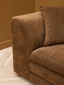 Canapea 3 locuri din catifea maro, cu perne incluse, picioare din lemn masiv, aspect vintage, 68×220×99 cm, „Castano"