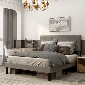 HOMCOM Cadru de pat dublu 140 x 190 cm pat 2 persoane cap de pat reglabil somier 150 x 198 x 100/105/110/115/120 cm gri | Aosom Romania