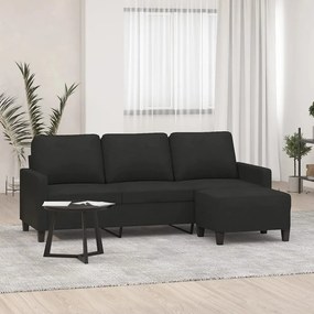 3201041 vidaXL Canapea cu 3 locuri cu taburet, negru, 180 cm, material textil