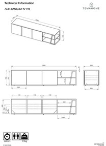 Comodă TV neagră/în culoare naturală cu aspect de lemn de nuc 190x45 cm Albi - TemaHome