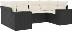 vidaXL Set mobilier de grădină cu perne, 6 piese, negru, poliratan