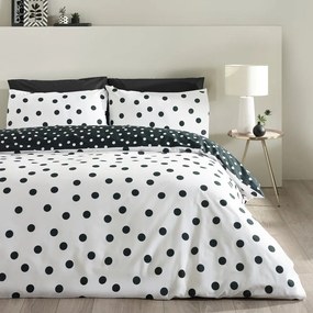 Lenjerie de pat alb-negru pentru pat dublu cu 3 piese 200x200 cm Polka Dot – Catherine Lansfield