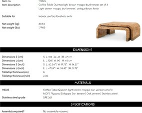 Set 3 Masute design LUX, Furnir Burl Mappa, Maro, Quinton