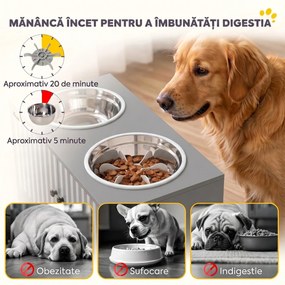 PawHut Suport pentru boluri de câini cu 2 boluri de 2 L din oțel inoxidabil și dulap inferior, din PAL, 60x30x35,5 cm, gri | Aosom Romania