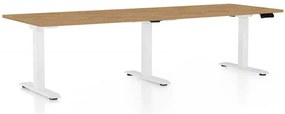Masă înălțime reglabilă OfficeTech Long, 240 x 80 cm, picioare albe, stejar piatra