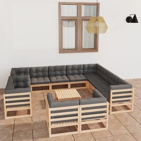3077009 vidaXL Set mobilier de grădină cu perne, 13 piese, lemn masiv de pin