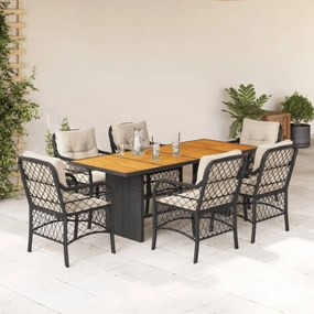 3212070 vidaXL Set mobilier de grădină cu perne, 7 piese, negru, poliratan