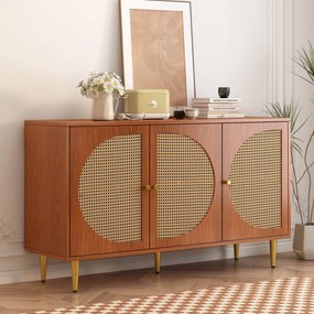 Set Mobilă de Living din Ratan cu Comodă Modernă cu Trei Uși și Dulap pentru Pantofi cu Două Uși Glisante, Culoare nuc