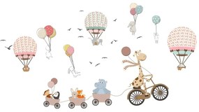 Autocolant de perete pentru copii Ambiance Animals and Hot Air Balloons in the Clouds, 90 x 60 cm