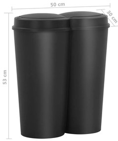 Cos de gunoi dublu, negru, 50 L Negru