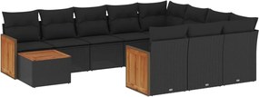 vidaXL Set canapele de grădină cu perne, 11 piese, negru, poliratan