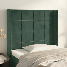 3119613 vidaXL Tăblie pat cu aripioare verde închis 83x16x118/128 cm catifea