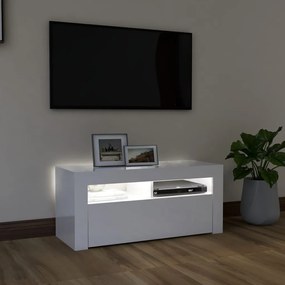 Comodă tv cu lumini led, alb extralucios, 90x35x40 cm