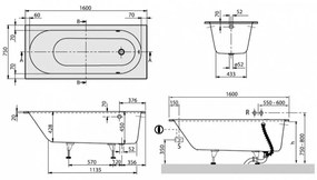 Cada baie incastrata Quaryl - Compozit 160 x 75 cm Villeroy  Boch, Oberon 1600x750 mm