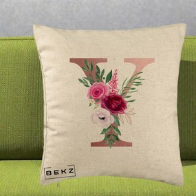 Cadou Personalizat - Perna Personalizata Monograma Rose Gold Litera Y, 40x40 cm, Bej, Husa Detasabila, Perna Inclusa, BEKZ®