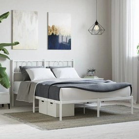355515 vidaXL Cadru de pat metalic cu tăblie, alb, 160x200 cm
