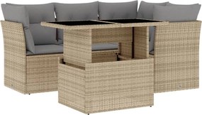vidaXL Set canapele de grădină cu perne, 5 piese, bej, poliratan