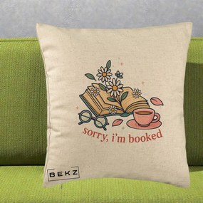 Perna Personalizata Sorry I'm Booked Carti Flori, 40x40 cm, Bej, Husa Detasabila, Perna Inclusa, BEKZ®
