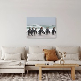 Tablou pe sticlă pinguini în ocean (70x50 cm)